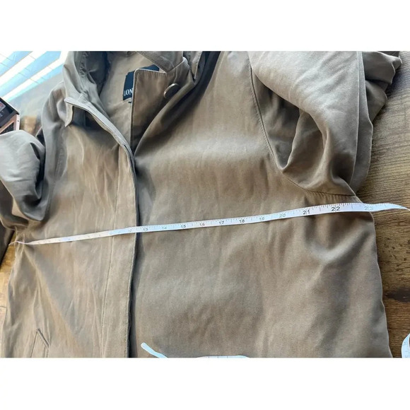 LONDON FOG Womens Brown L-Reg Long Hooded Lining Coat Slit Back FLAWS - Picture 9 of 15